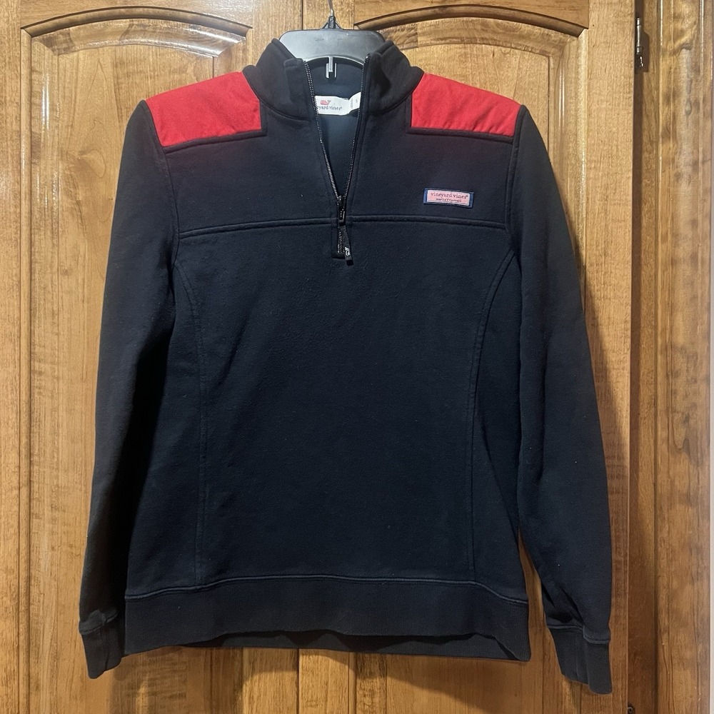 Vineyard Vines Pullover Womens 1/4 Zip Long Sleeve shirt Black Red size Small